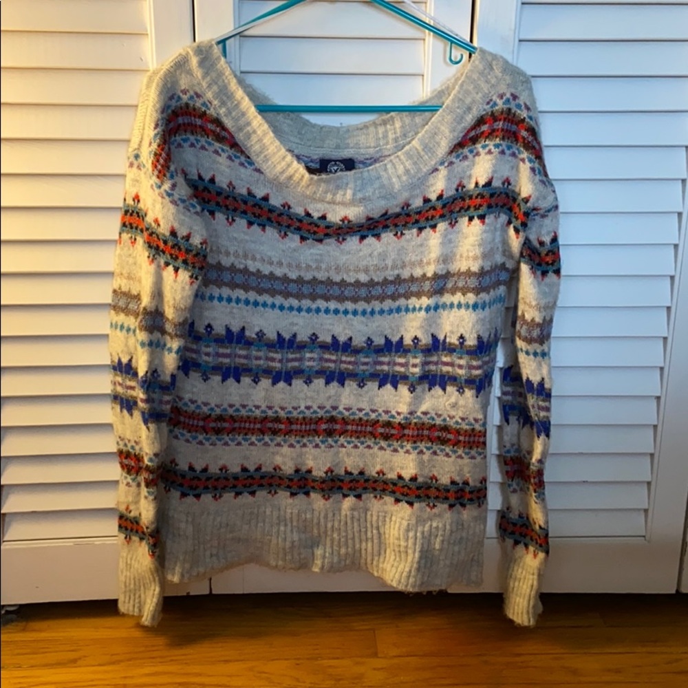 Off the shoulder fair isle sweater